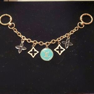 LV Zipper Pull Clover Purse Bag Charm Chain Turquoise Blue